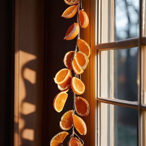 Homemade dried citrus garlands for festive decor.