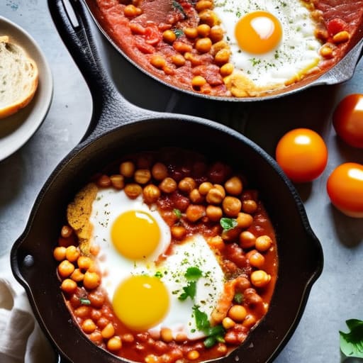 Hearty One-Pan Chickpea Shakshuka in skillet.