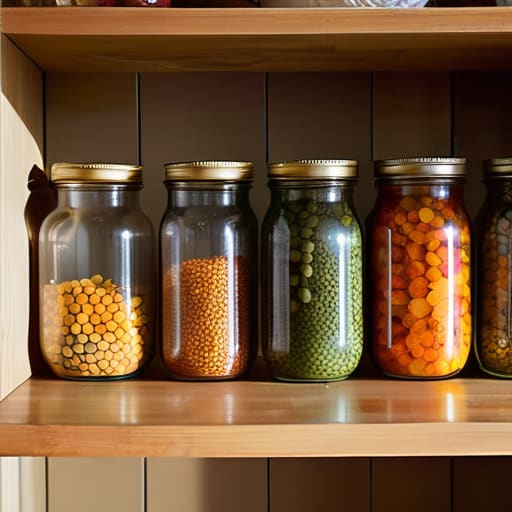 Upcycled Glass Jar Organizers in kitchen pantry.