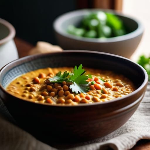 Creamy Red Lentil Coconut Curry in bowl.