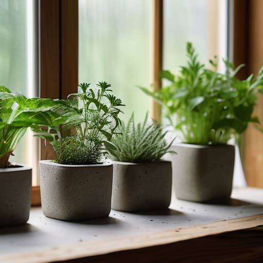 DIY concrete low-maintenance herb planters.