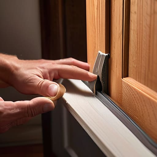 Man weatherstripping a door to save energy.